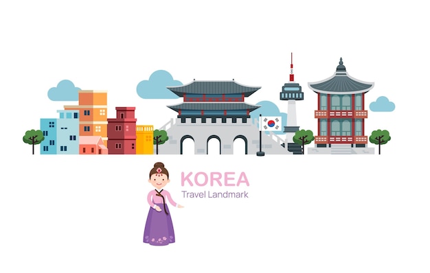 Korea Travel Elements LandmarkVector Illustration