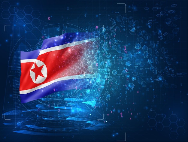 Korea, vector 3d flag on blue background with hud interfaces