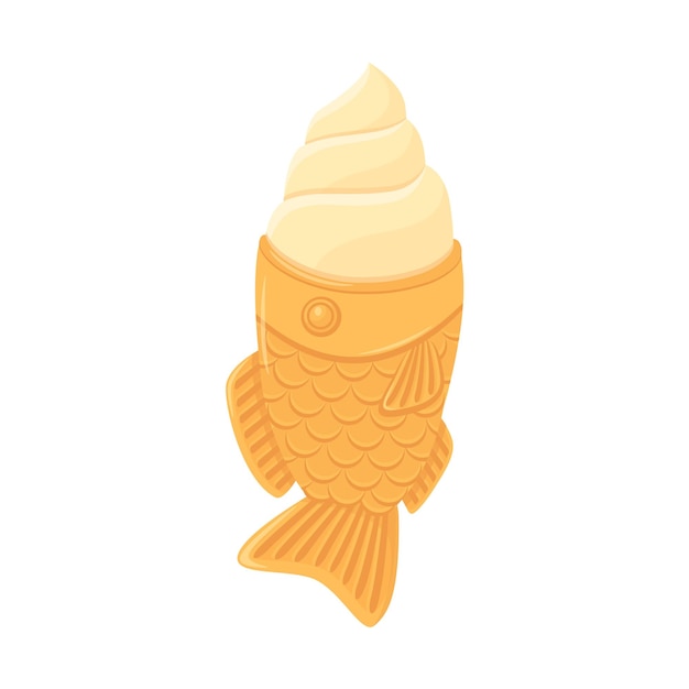 Korean bangeopang taiyaki pastry with ice cream in flat detailed style Isolated vector asian food dessert illustrations