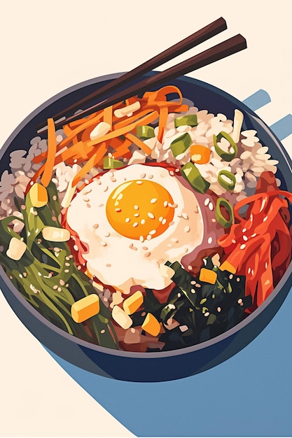 Vector korean bibimbap and mixed rice