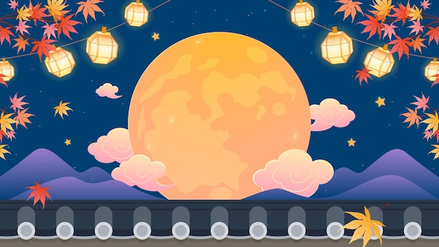 Korean Chuseok autumn night festival background vector