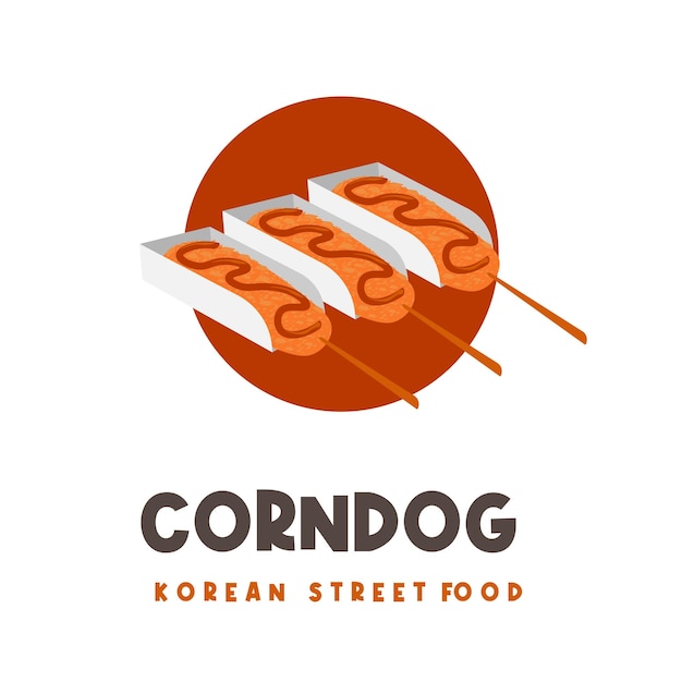 Korean Corndog Street Food Illustration Logo with Paper Packaging