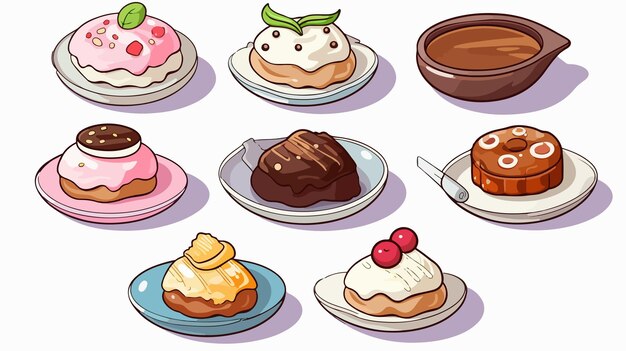 Vector korean desserts cartoon vector illustrations for creative designs