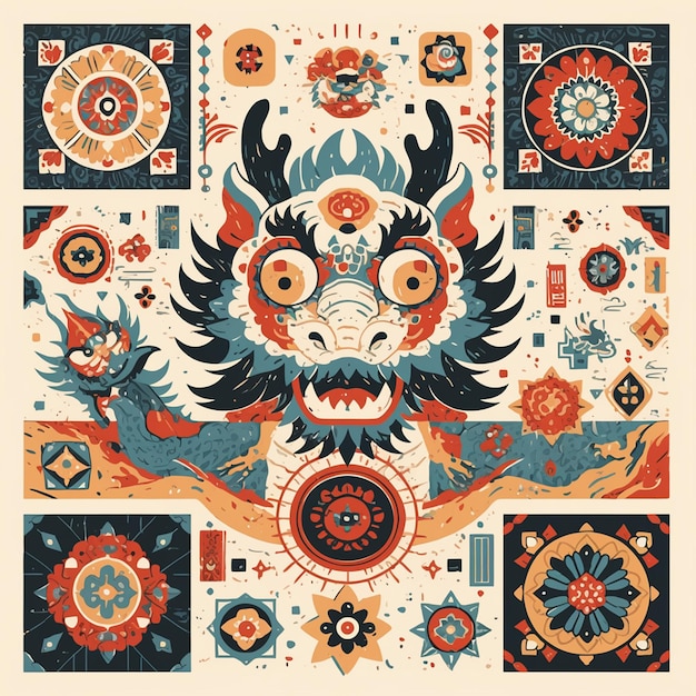 Korean dragon patterns with mythical elements