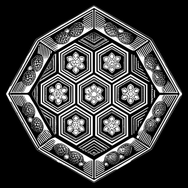 Vector korean hexagonal vector illustration engraving