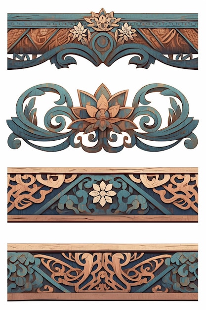 Vector korean kkokdu motifs with wooden carvings