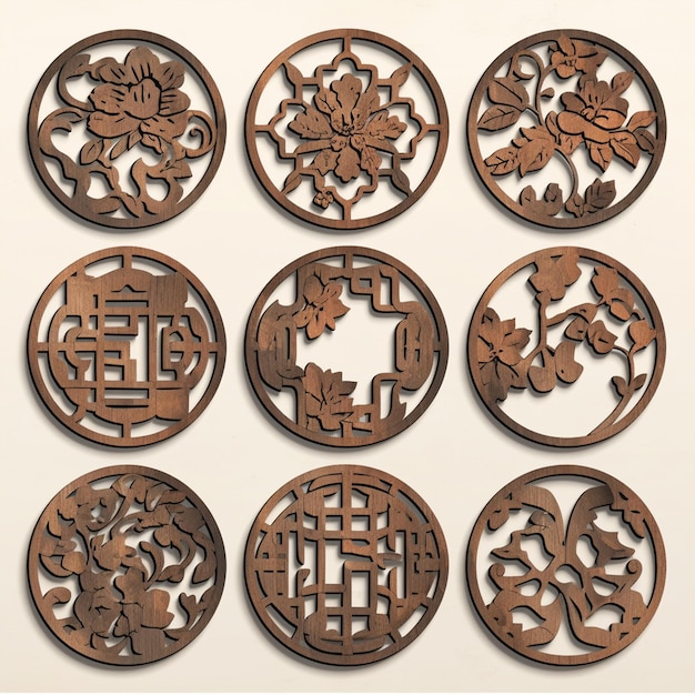 Vector korean kkokdu motifs with wooden carvings