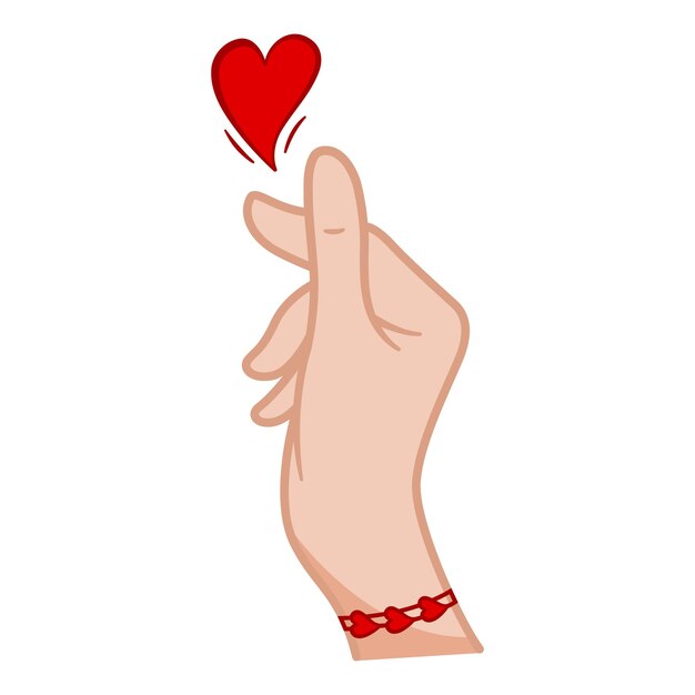 Vector korean love sign hand gesture and red heart