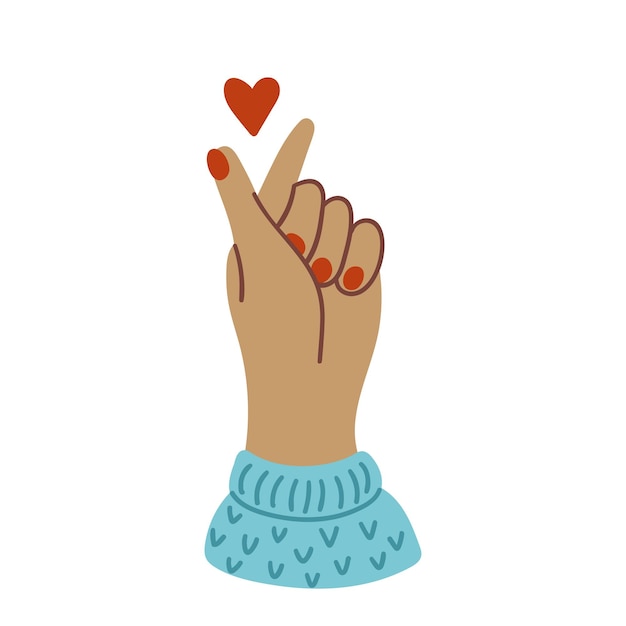 Korean love sign Korea finger heart from hands fingers flat vector illustration isolated on white