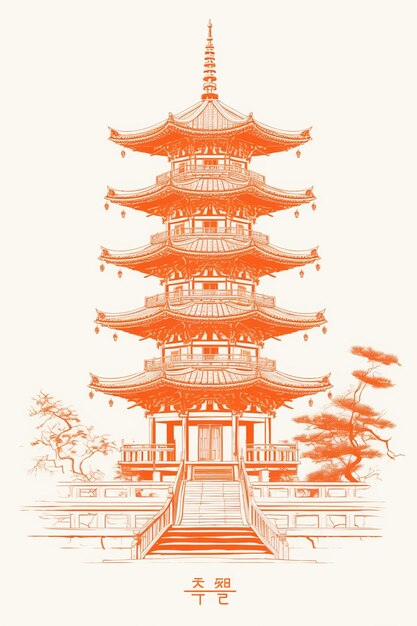 Vector korean pagoda patterns with tiered roofs