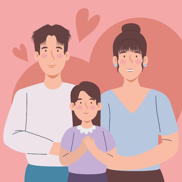 Korean parents and daughter with hearts