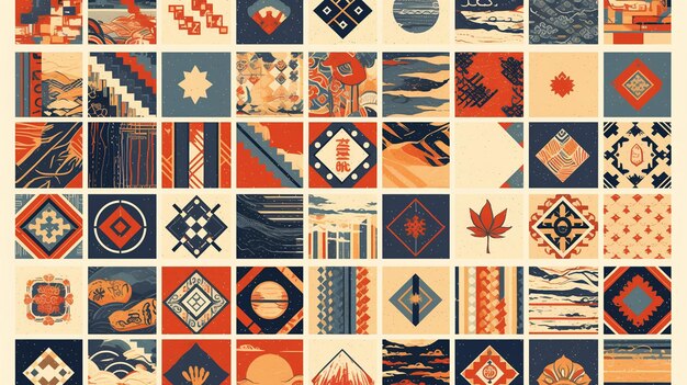 Vector korean pojagi patterns with patchwork designs