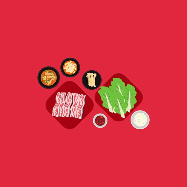 Vector korean samgyeopsal food set illustration