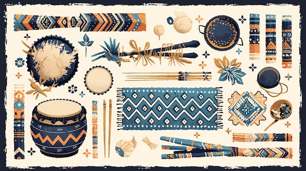 Vector korean samulnori patterns with percussion instruments