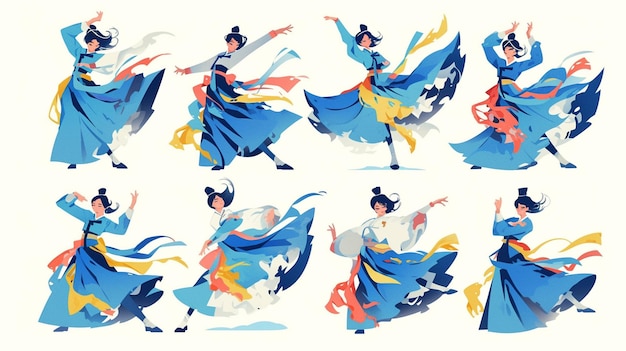 Vector korean talchum dance patterns with dynamic movements