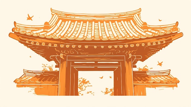 Vector korean temple patterns with sacred architecture