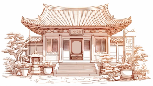 Vector korean temple patterns with sacred architecture