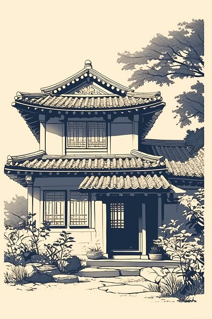 Vector korean traditional house patterns with hanok designs