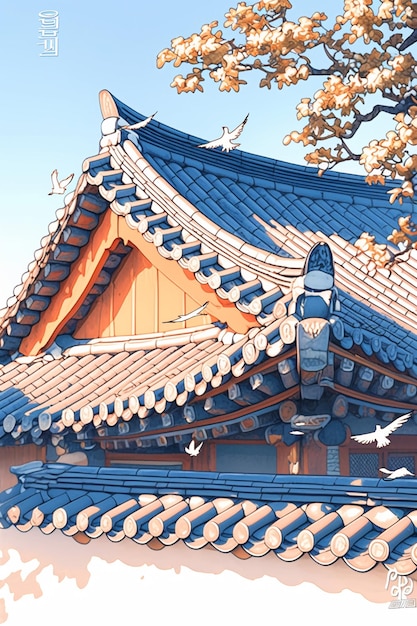 Vector korean traditional house patterns with hanok designs