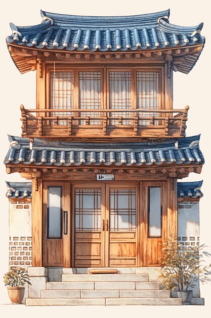 Vector korean traditional house patterns with hanok designs