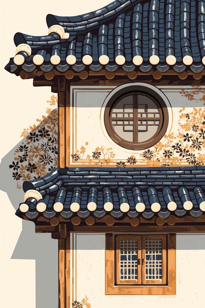 Vector korean traditional house patterns with hanok designs