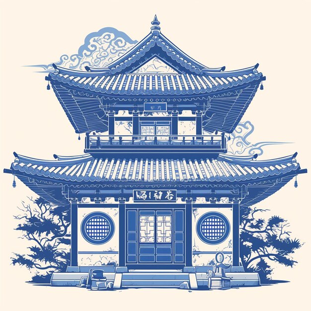 Vector korean traditional house patterns with hanok designs