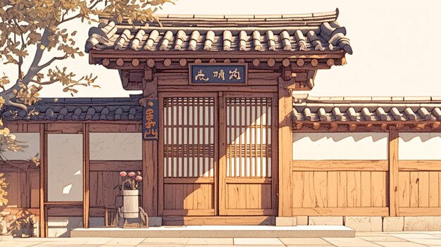 Vector korean traditional house patterns with hanok designs