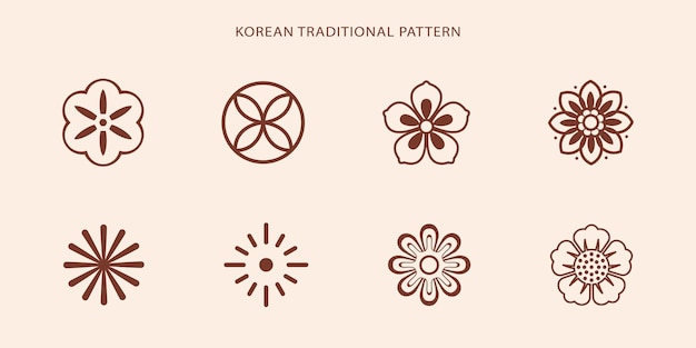 Korean traditional line pattern Asian style Korea china symbol set