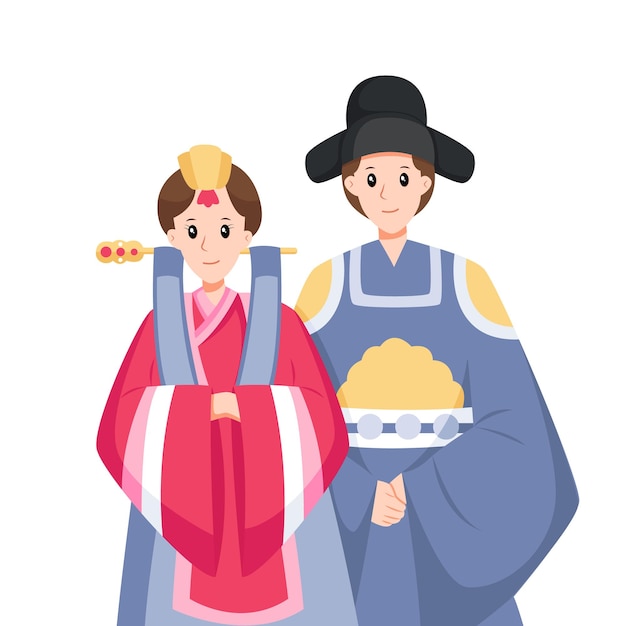 Korean Traditional Wedding Character Design Illustration