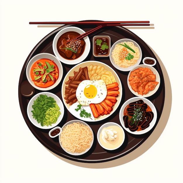 Vector korean vector asian illustration menu set traditional restaurant korea food cuisine meal