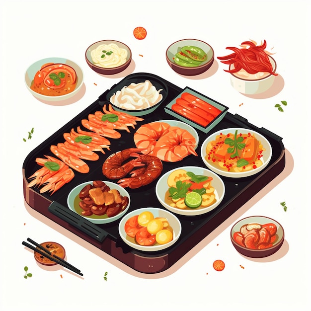 Vector korean vector asian illustration menu set traditional restaurant korea food cuisine meal