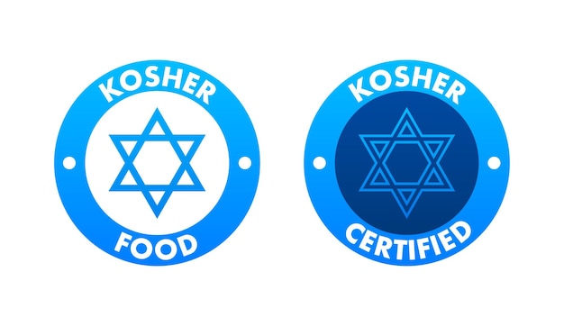 Kosher food product sign label sticker Certified kosher sign Vector stock illustration