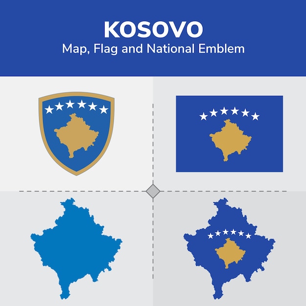 Kosovo Map, Flag and National Emblem 