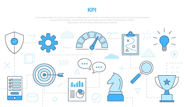 Kpi key performance indicator concept with icon line style set template with modern blue color vector illustration