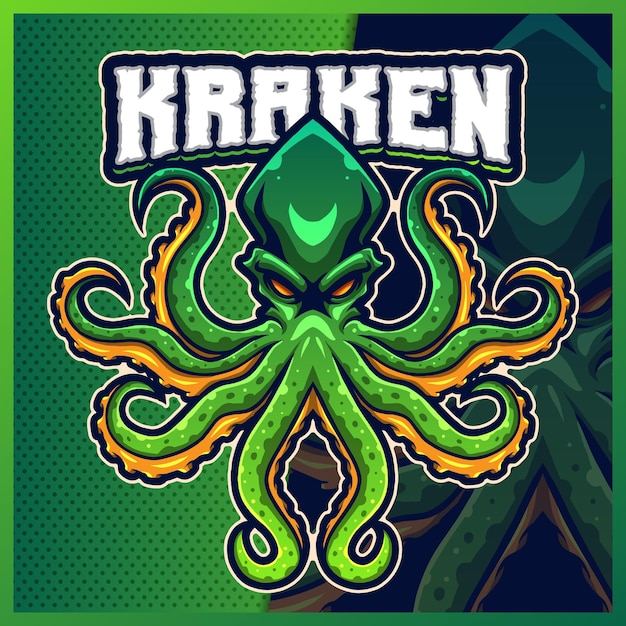 Kraken Monster mascot esport logo design illustrations vector template, Cthulhu logo for team game streamer youtuber banner twitch discord