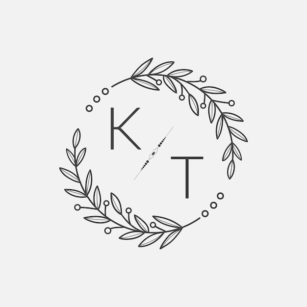 Vector kt initial monogram wedding with creative circle line