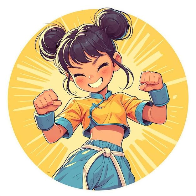 A Kuala Lumpur girl does tai chi in cartoon style