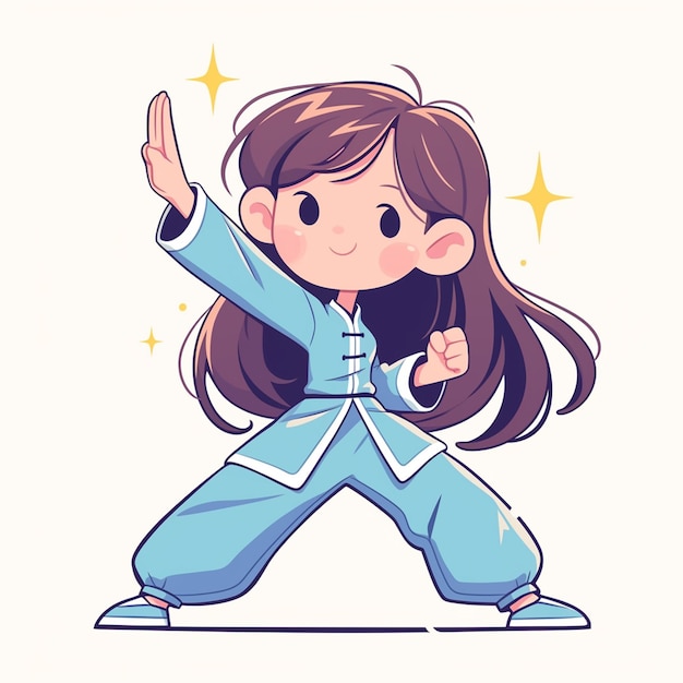 A Kuala Lumpur girl does tai chi in cartoon style