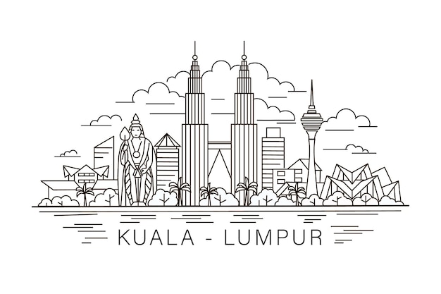 Kuala Lumpur lineart illustration Kuala Lumpur holiday travel flat drawing Modern line Kuala Lumpu