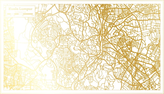 Kuala Lumpur Malaysia City Map in Retro Style in Golden Color Outline Map