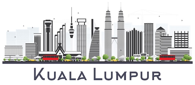 Kuala Lumpur Malaysia City Skyline with Gray Buildings Isolated