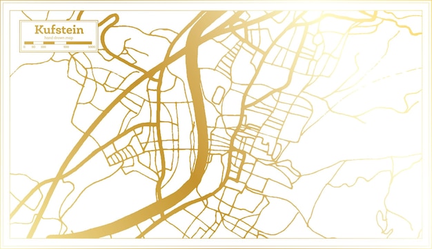 Kufstein Austria City Map in Retro Style in Golden Color Outline Map