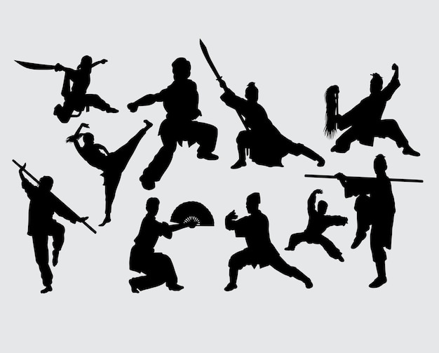 Kung fu martial art weapon training silhouette