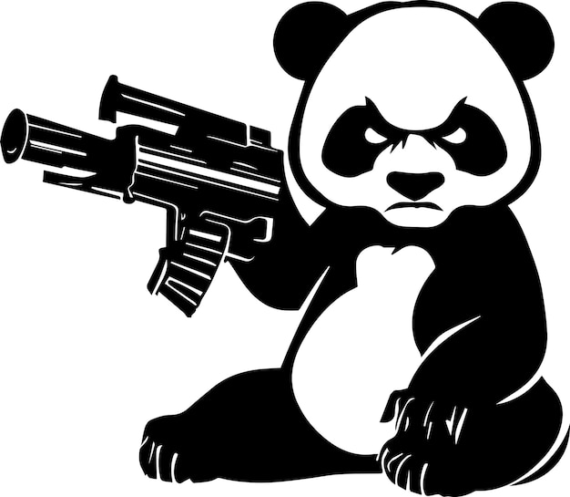 Kung fu panda with gun vector tattoo illustration