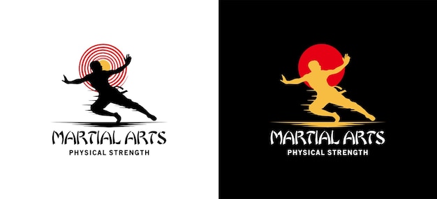 Kungfu logo silhouette design with creative concept mixed martial arts symbol