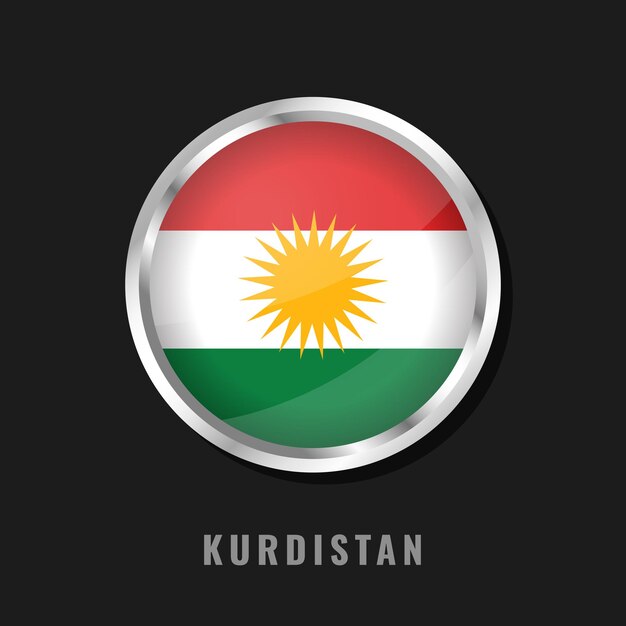 Vector kurdistan round framed national flag circular glossy flag of kurdistan