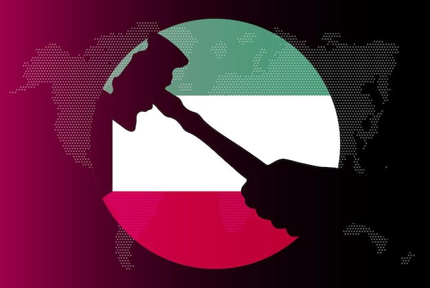 Kuwait flag with judge gavel corruption concept law or legal result news banner