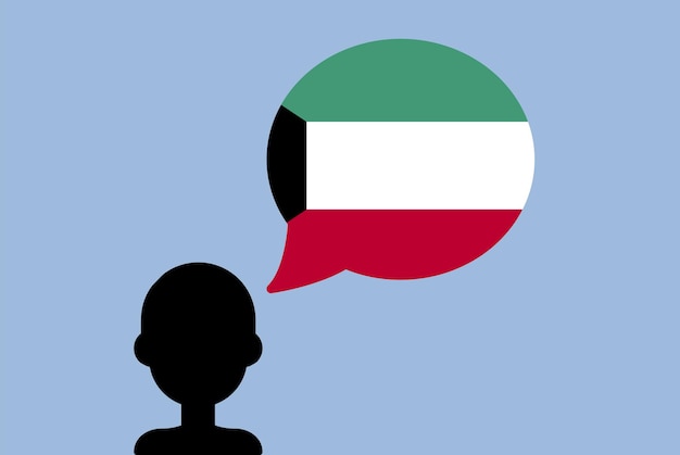 Kuwait flag with speech balloon silhouette man with country flag learning Kuwaiti language