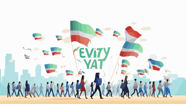 Kuwait National Day Celebration with Flags Vector Illustration