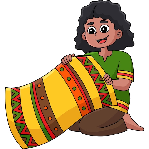 Kwanzaa Girl Holding Mkeka Cartoon Clipart